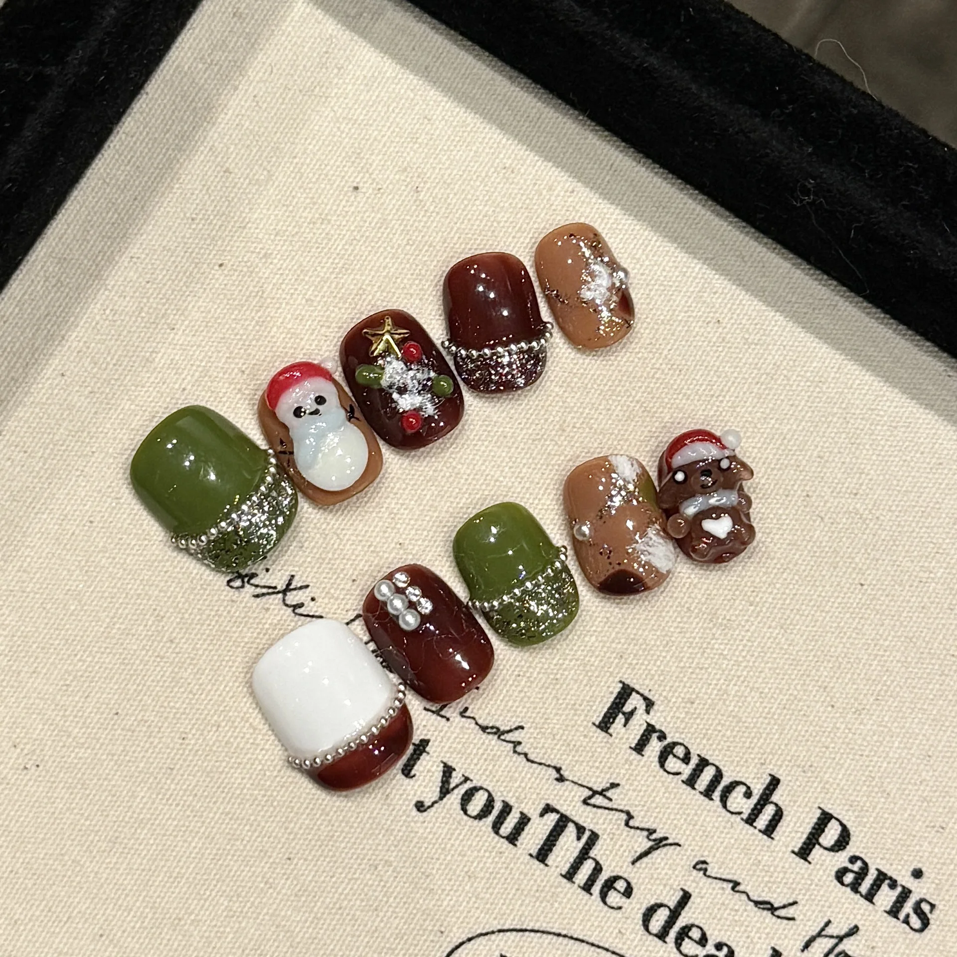 10 шт. новые короткие круглые рождественские накладные ногти ручной работы милый