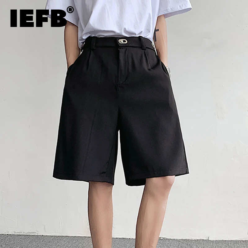 

IEFB Korean Style Fashion Suit Shorts Men's Trendy Metal Button Niche Design Casual Knee Lenght Pants Summer Solid Color 9C267