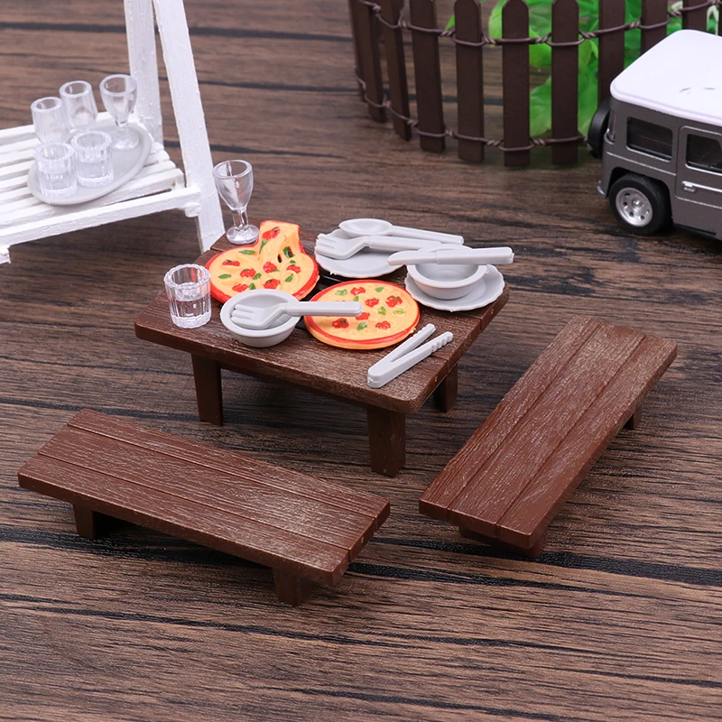 

1 Set Mini Desk Bench Set Pizza Food Model Barbecue Tableware For Doll House Decoration For 1/12 Doll House Kitchen Accessories
