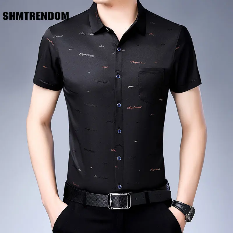 

Creative Reflective Letter Print Casual Short Sleeved Shirt Men Summer Quality Smooth Comfortable Anti-Wrinkle Camisas De Hombre