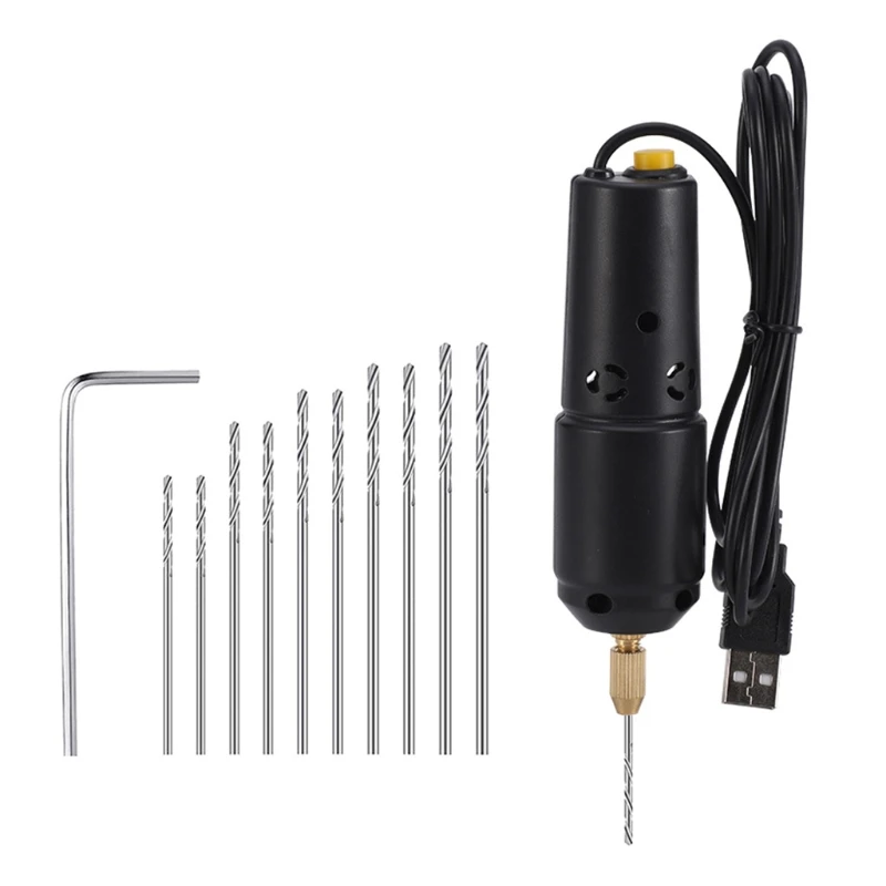

Portable Mini Electric Drill Chuck USB with 1.8m Cord 5V 10W Simple Operation for DIY Jewelry Pendant Crafts Making R9UF