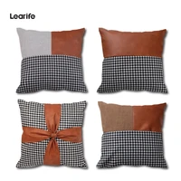 learife sofa cushion pu leather stitched houndstooth pillowcase 1818 inch square available farm stay living room bedroom car pi