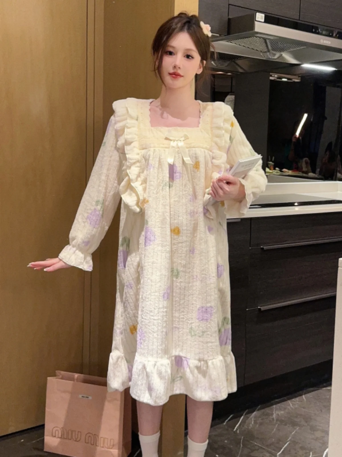 Коралловая флисовая ночная рубашка женская зимняя Толстая Пижама с флисовой