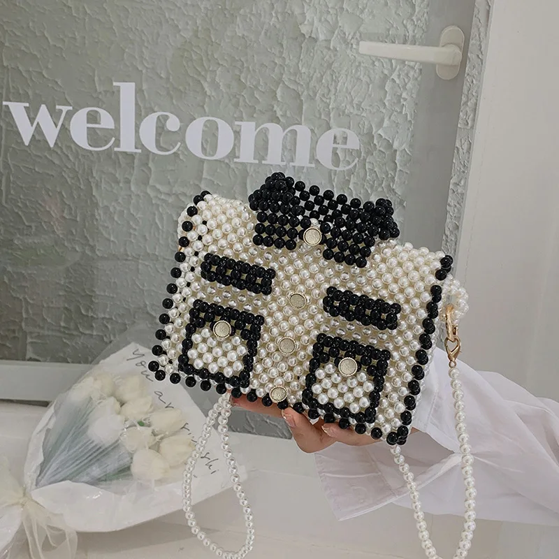 

Simply Hand Woven Bead Handbags For Women 2022 Summer New Fashion Pearl Crossbody Bag Casual High Quality Vacation Shoulder Bags