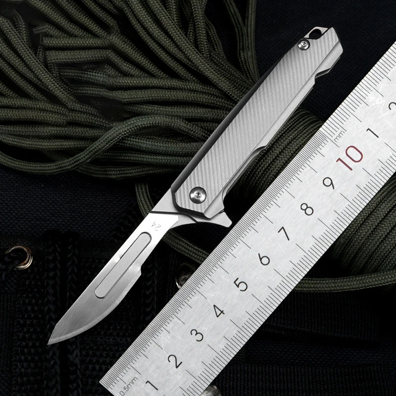 Outdoor Titanium Alloy Handle Tactical Folding Knife Camping Safety Defense Pocket Knives Portable  EDC Tool