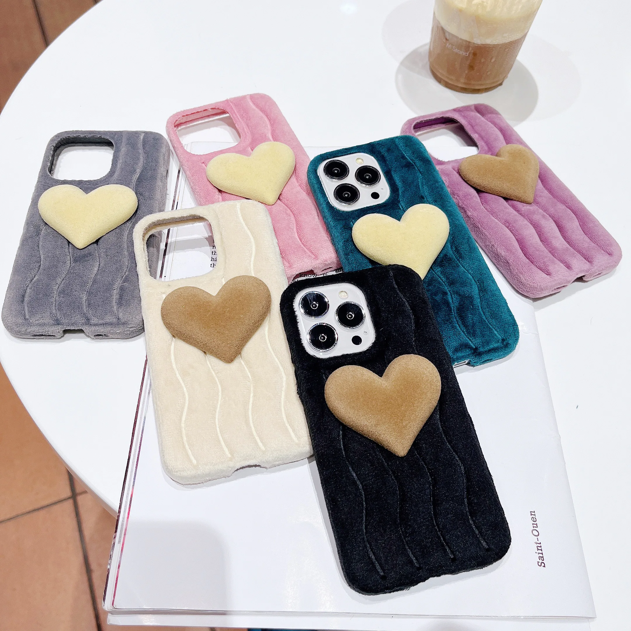 

Three-dimensional wave pattern love plush shell Phone Cases For iPhone 14 13 12 11 Pro Max Back Cover
