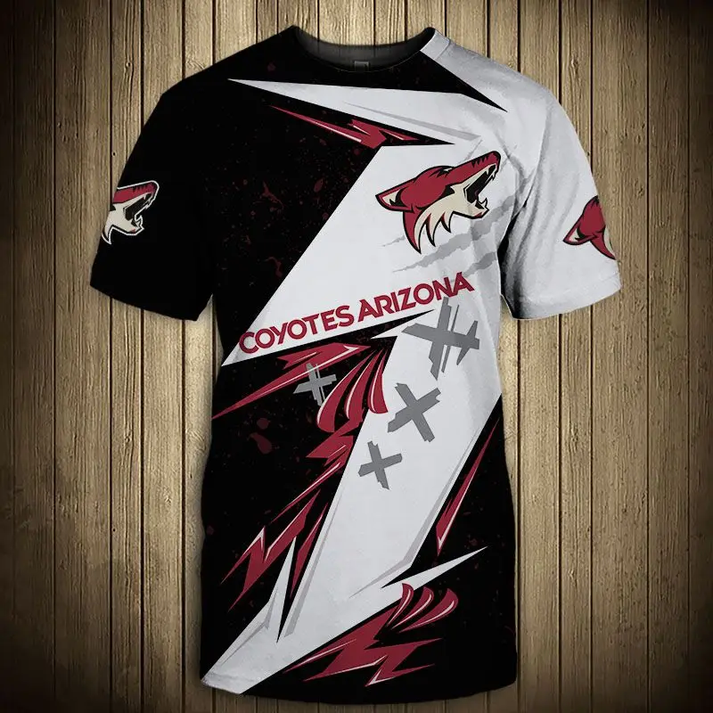 

Arizona Fashion Casual Men Coyotes t-shirt Striped Stitching Red Fox Print Cool Tops 1 Order