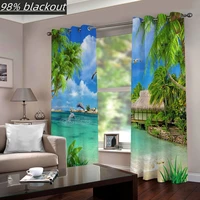 modern blackout curtain sea landscape curtains for living room bedroom kitchen door window curtain