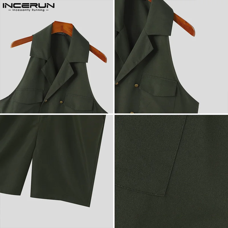 INCERUN 2024 мужские комбинезоны в Корейском стиле модные однотонные костюмы с