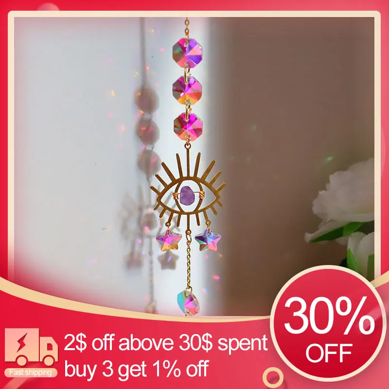 

Подвесная хрустальная звезда шестигранная глазная призма для окон, подвеска-колокольчик от солнца, радужный ловец снов, колокольчик ветра