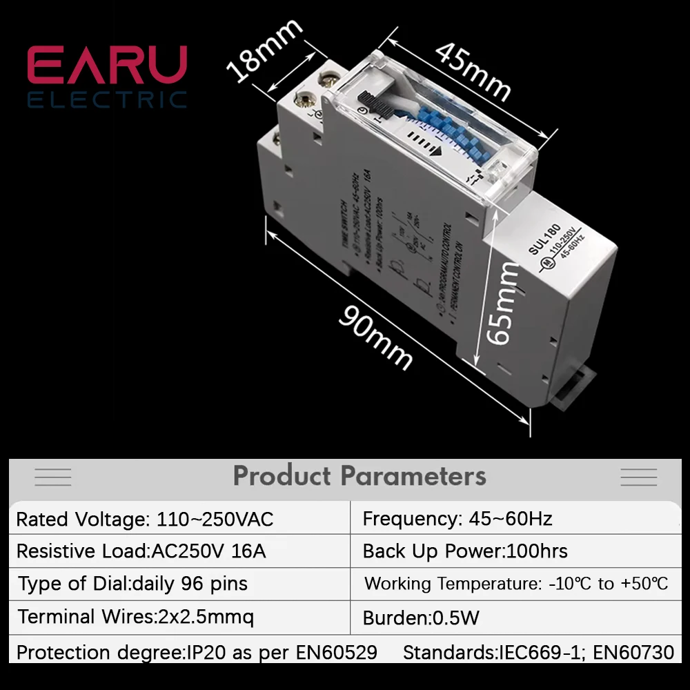 SUL180a 15-минутный механический таймер 24-часовой программируемый на DIN-рейку реле