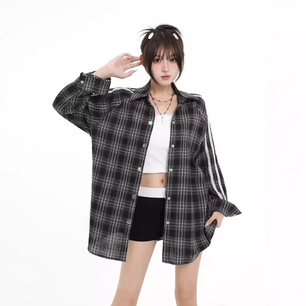 Винтажная клетчатая рубашка свободного кроя в американском стиле с длинными