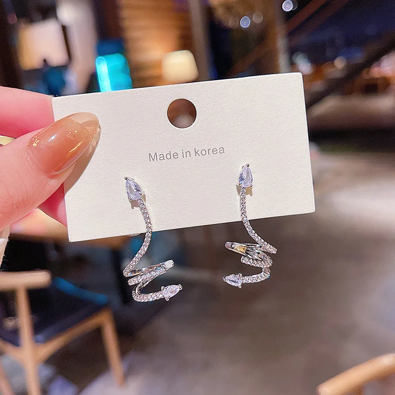 

Korean version of full diamond snake wire earrings