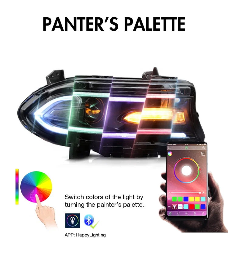 Светодиодный фары для Dodge Challenger 2015-Up цветные лампы автомобильные аксессуары