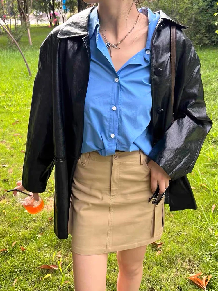 Missmarm Klein синие рубашки женские летние новый дизайн Sense свободный топ с длинными