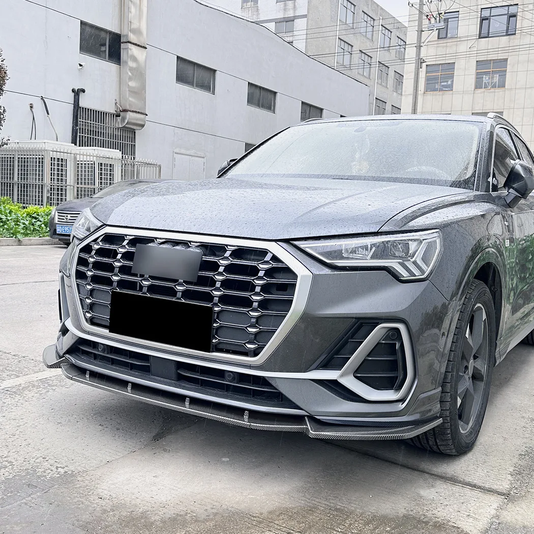 Фото Накладка-сплиттер на передний бампер для Audi Q3 F3 S-Line 2019+ из углеродного волокна, цвет черный глянец, с диффузором, комплект для тюнинга, внешние аксессуары №2