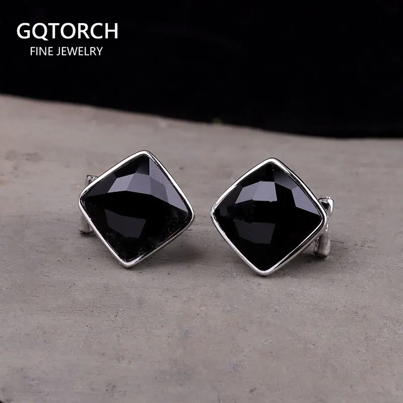 

Женские серьги-гвоздики из серебра S925 пробы, простые красивые клипсы с черной поверхностью, Агатом, ониксом, кианитом для женщин