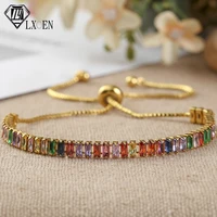 lxoen luxury crystal tennis bracelet for women femme rainbow chain bracelet with zircons bride wedding jewelry 2022 new