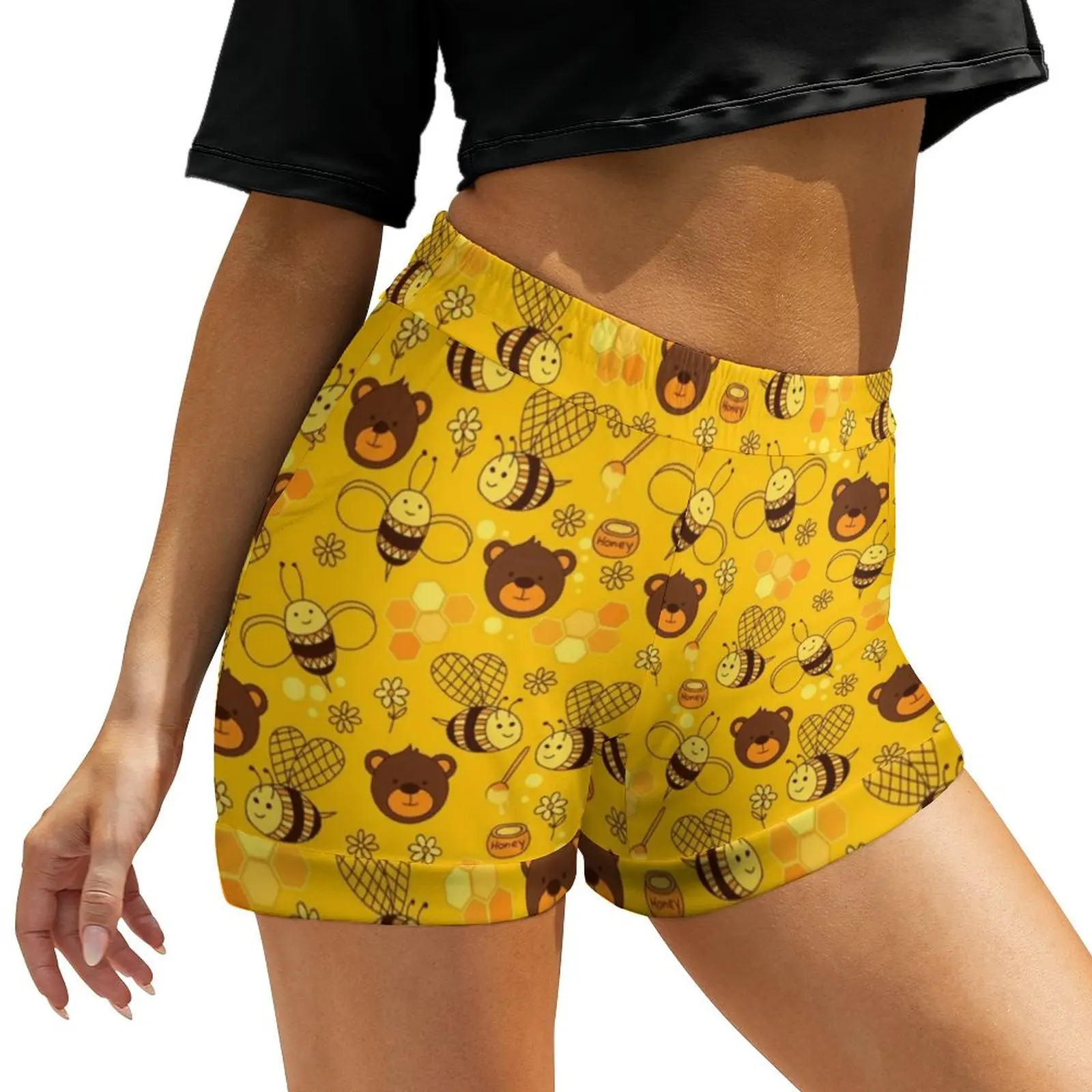 

Cartoon Bees Print Shorts Cute Funny Bears Beach Shorts Pattern Short Pants Summer Korean Fashion Bottoms Big Size 2XL 3XL