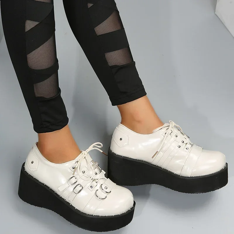 

Autumn Hot Sale Plus Size Shoes for Female Lace-up Women's High Heels Wedge Ladies Pumps Super High Platform Ladies Loafers