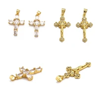 kissitty gold color plated brass micro pave clear cubic zirconia cross pendants for jewelry making necklace christ pendants diy