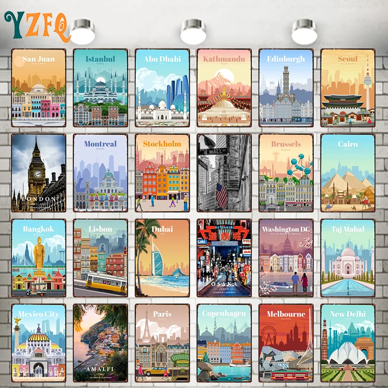 

Лондон, Париж, Дубай, Брюссель, городской знак, винтажные металлические пластины, декор для паба, бара, дома, жестяной Подарочный декоративны...