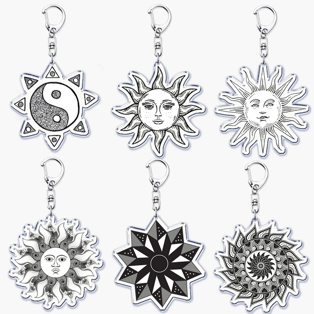 Простые черно-белые брелки с солнцем для женщин брелок ключей минималистичные