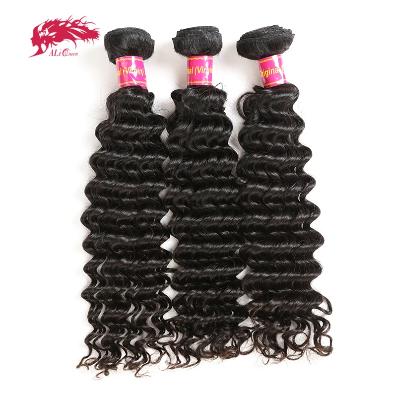 Ali Queen Hair Brazilian Deep Wave Raw Virgin Hair Extension 3/4pcs Lot 12"- 30" Natural Color 100% Human Hair Weave Bundles
