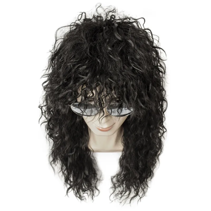 Gres Wig Black Long Curly Wig Male Synthetic Cosplay Wigs Puffy High Temperature Fiber Machine Made for Men