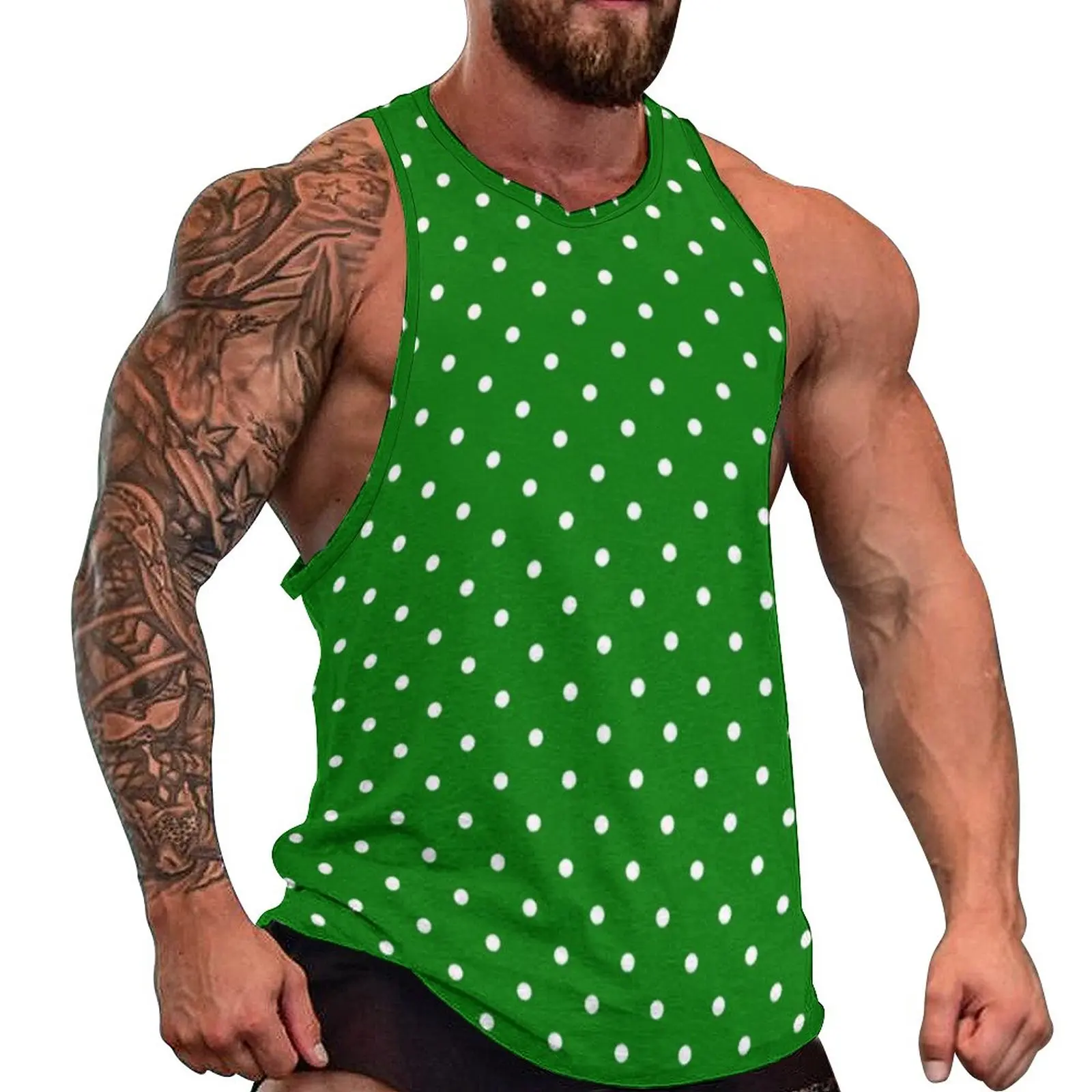 

White Polka Dot Holiday Tank Top Polkadot Christmas Green Bodybuilding Oversized Tops Beach Sportswear Custom Sleeveless Shirts