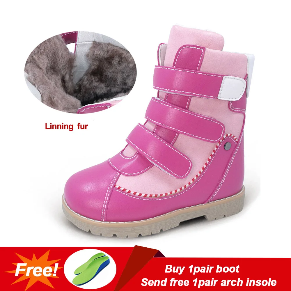 Winter Girls Casual Shoes Kids Long Fur Snow Pink Boots Children Orthopedic Shoes For Kid Princess Classic Footwear Size24-32