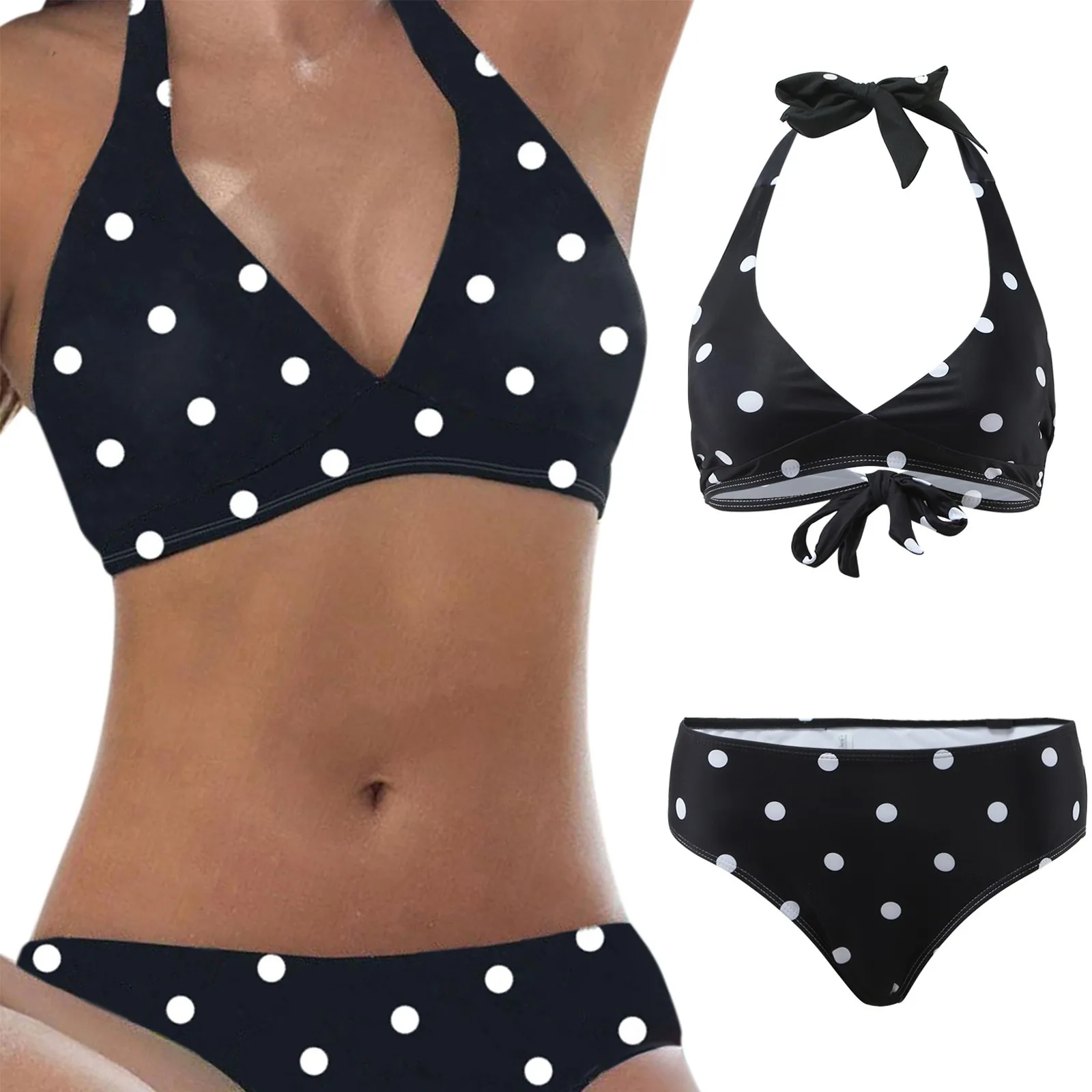 

Купальник-бикини женский в горошек, с чашкой пуш-ап