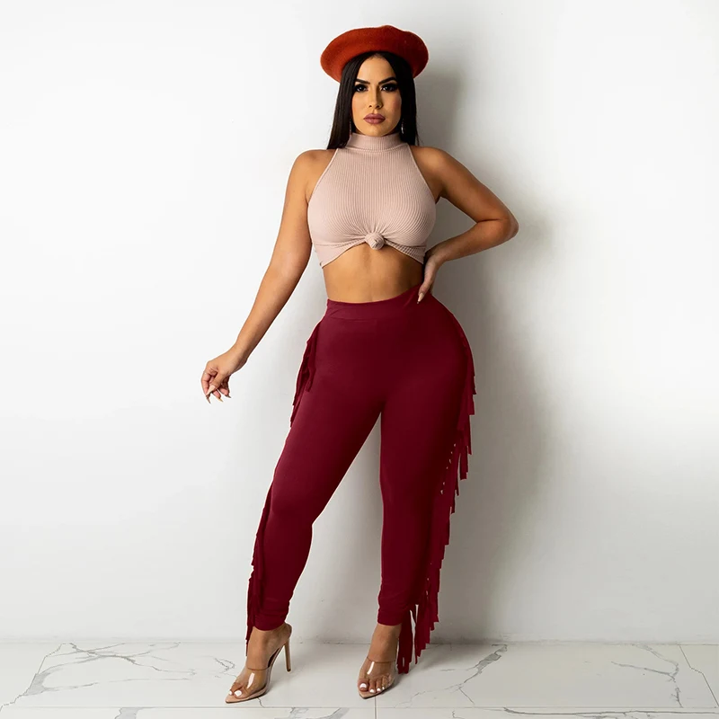 Женские Узкие Брюки С Высокой Талией И Оборками Однотонные Повседневные