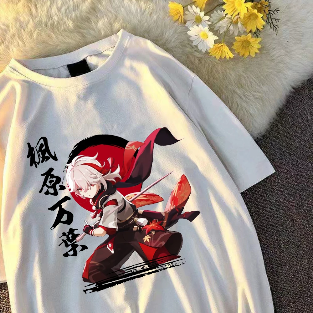 

T Shirt Women Cartoon Graphic Tees Anime Games Printing Tops Girls Cartoon T-shirt Kaedehara Kazuha Tees Woman Y2k Gothic Tops