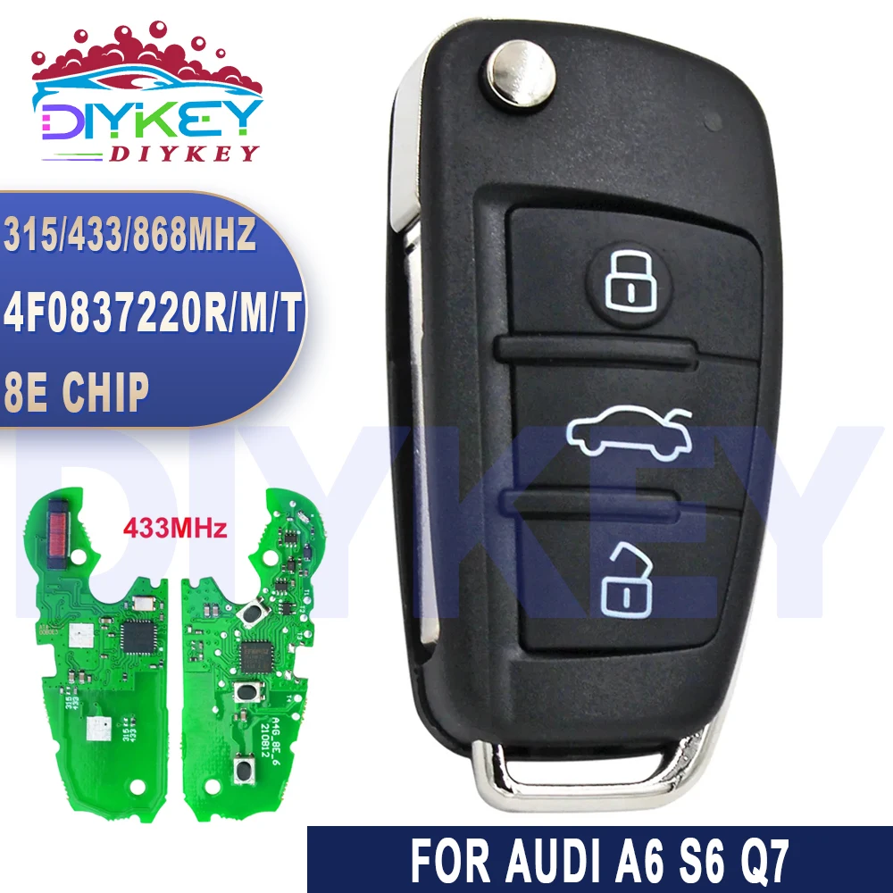 

DIYKEY для Audi A6 A6L S6 Q7 2004 2005 2006 2007-2015 8E чип IYZ 3314 4F0 837 220N 220R 220M 220T без ключа дистанционного управления автомобильным ключом