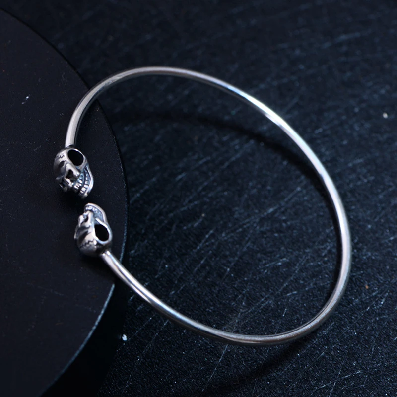 

MeiBaPJ S925 Sterling Silver Thin Skull Punk Style Open for Man Bracelet Punk Fine Jewelrry Free Shipping XH