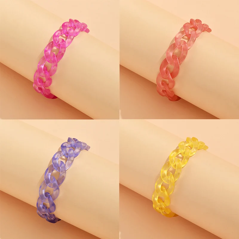 

AYAYOO Fashion Long Bracelet for Women Boho Acrylic Chain Link Bracelet Transparent Frosted Textured pulsera hombre Wholesale