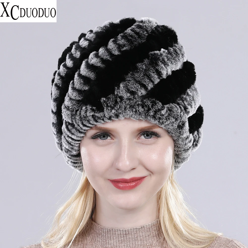 

Women Winter Warm Real Rex Rabbit Fur Hat Snow Cap Winter Hats for Women Girls Real Fur Knit Skullies Beanies Natural Fluffy Hat