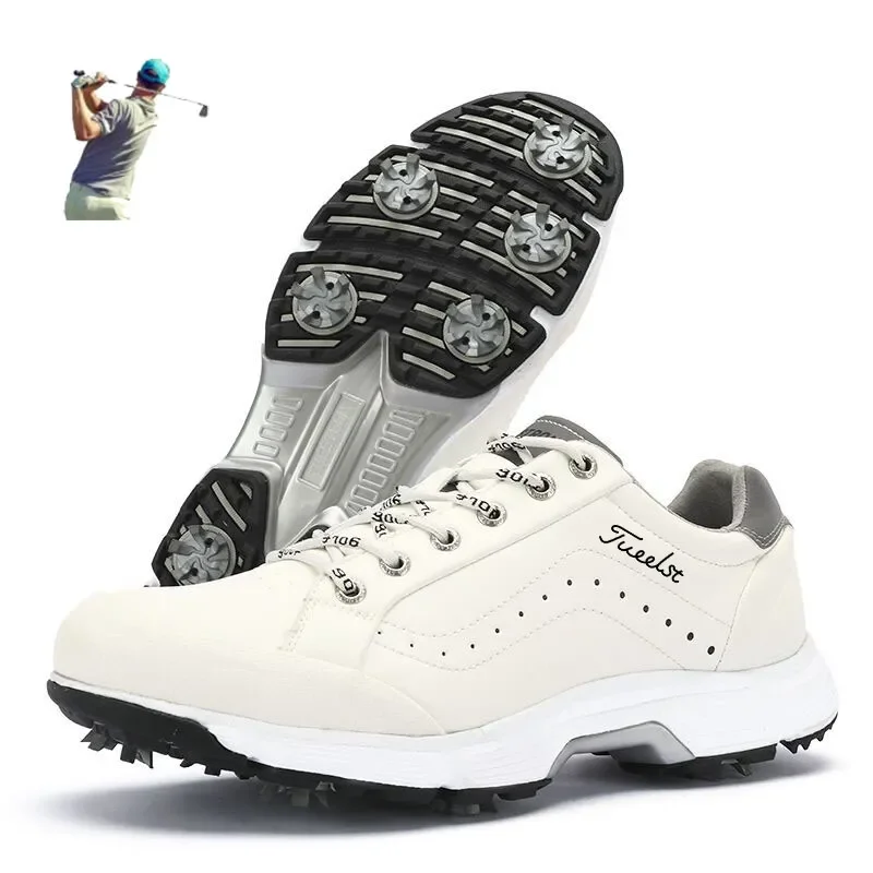 

Men's Golf Shoes Leather Professional Training Golf Sneakers Men Waterproof Breathable BOA Spin Buckle Sports Casual Shoes