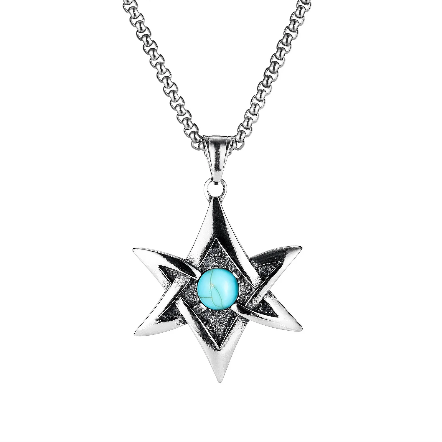 

Restore Ancient Ways Punk Personality Six-pointed Star Nightclub Necklace Jewelry Stainless Steel Pendant Men