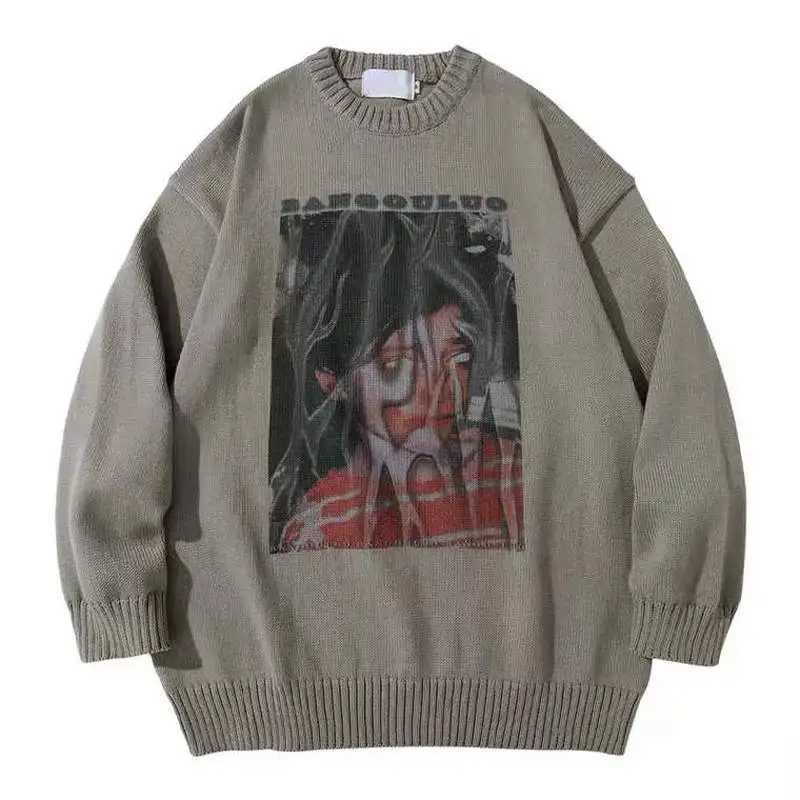 

2021 Men's Knitted Goth Y2K Sweater Oversized Pullovers Ladies Winter Loose Couples Sweater Female Grunge Clothing Women Jumper