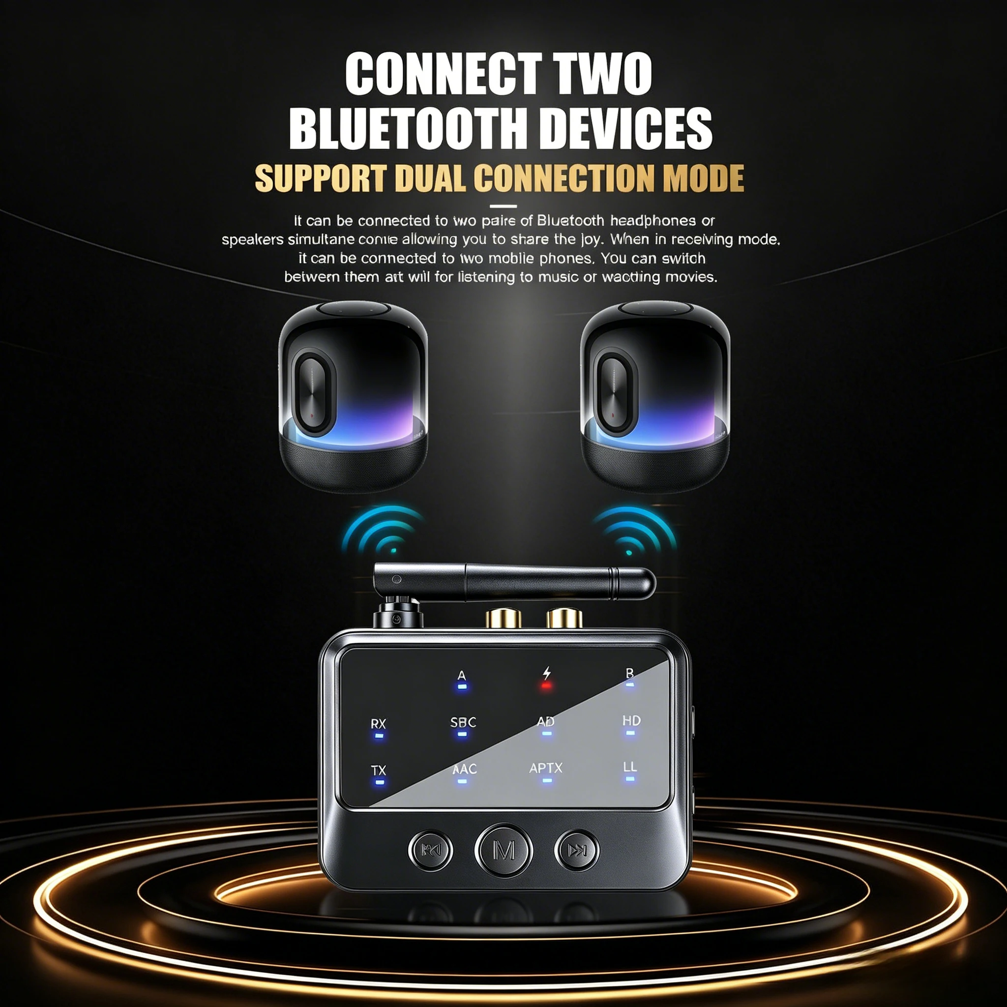 Фото KEBIDUMEI aptX-Adaptive AD/HD/LL AAC 2-в-1 Bluetooth-аудиопередатчик-приемник 3,5 мм AUX RCA стерео Hi-Fi беспроводной музыкальный адаптер №5