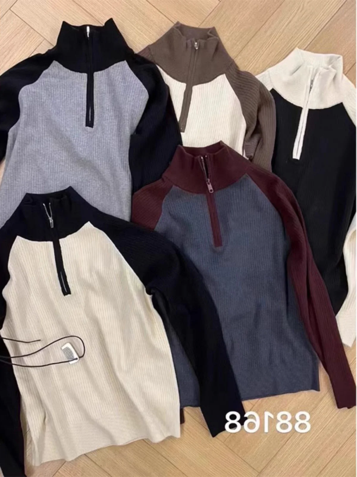 2024 Autumn and Winter Color Matching Turtleneck Half Zipper Knit Sweater Women's Commuter Versatile Slimming Bottoming Shirt...