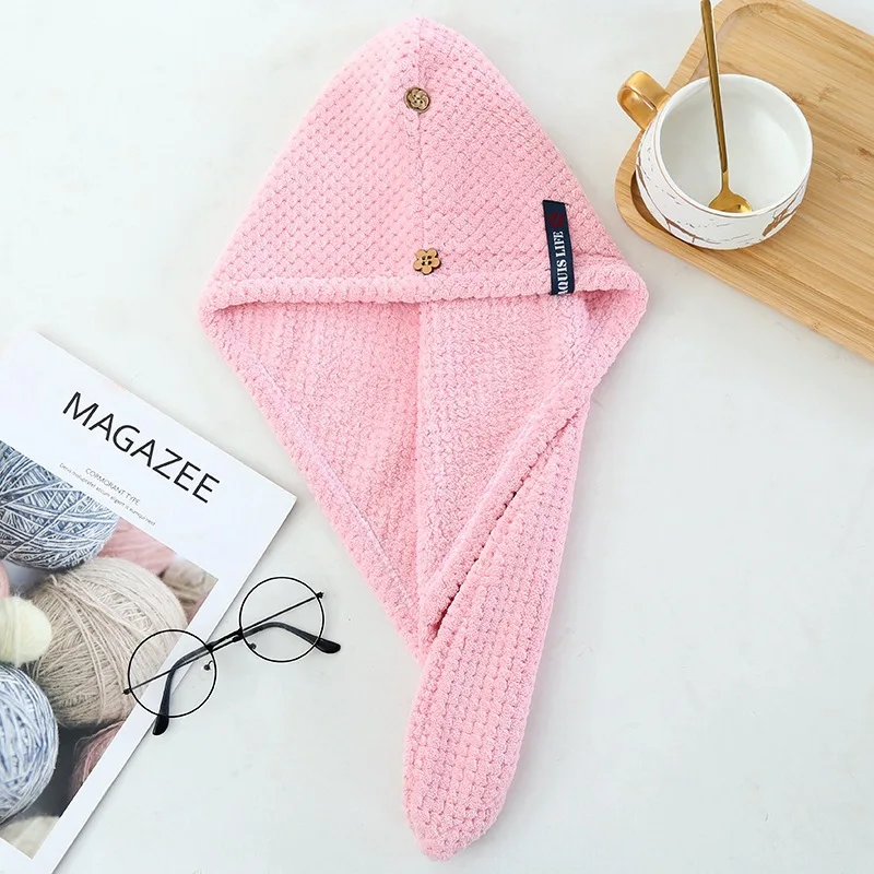 

1PC Women Dry Hair Towel Microfiber Super Absorbent Quick-drying Aldult Child Long Hair Shower Cap Turban with Buttons