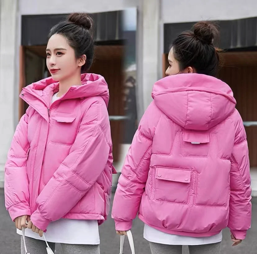 

Winter New Cotton Padded Women's 2022 Fashion Hooded Multi-pocket Solid Color Coat Loose Casual Thickening Short Jacket