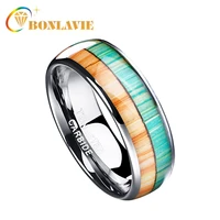 bonlavie 8mm tungsten carbide ring polishing inlay orange green colors wood grain dome men ring high quality male jewely