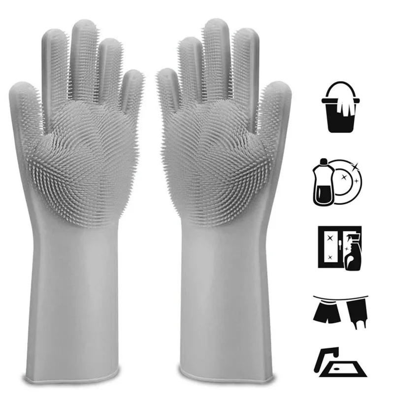 

Silicone Dishwashing Gloves Dishwashing Cleaning Gloves Silicone Rubber Sponge Gloves Household Scrubber Kitchen Cleaning Tools