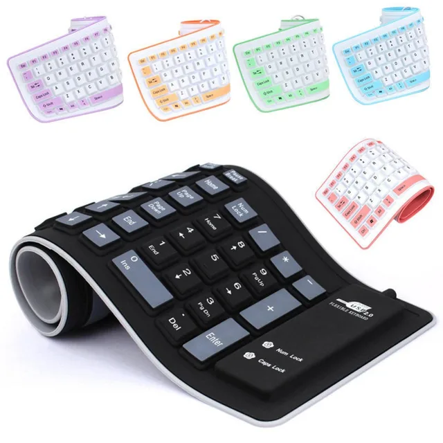 New Portable Silent Foldable Silicone Keyboard USB Wired Flexible Soft Waterproof Roll Up Silica Gel Keyboard for PC Laptop 1