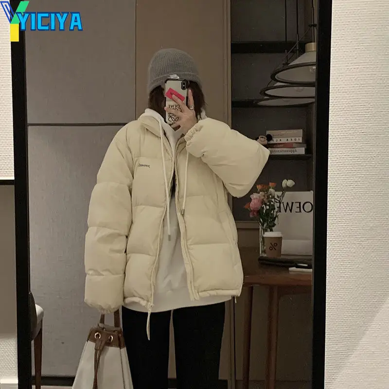 YICIYA Winter Jackets 2023 Woman New Parkas Stand Collar Warm Thick Jacket Solid Color Fashion Casual Women Parka Coats Clothing