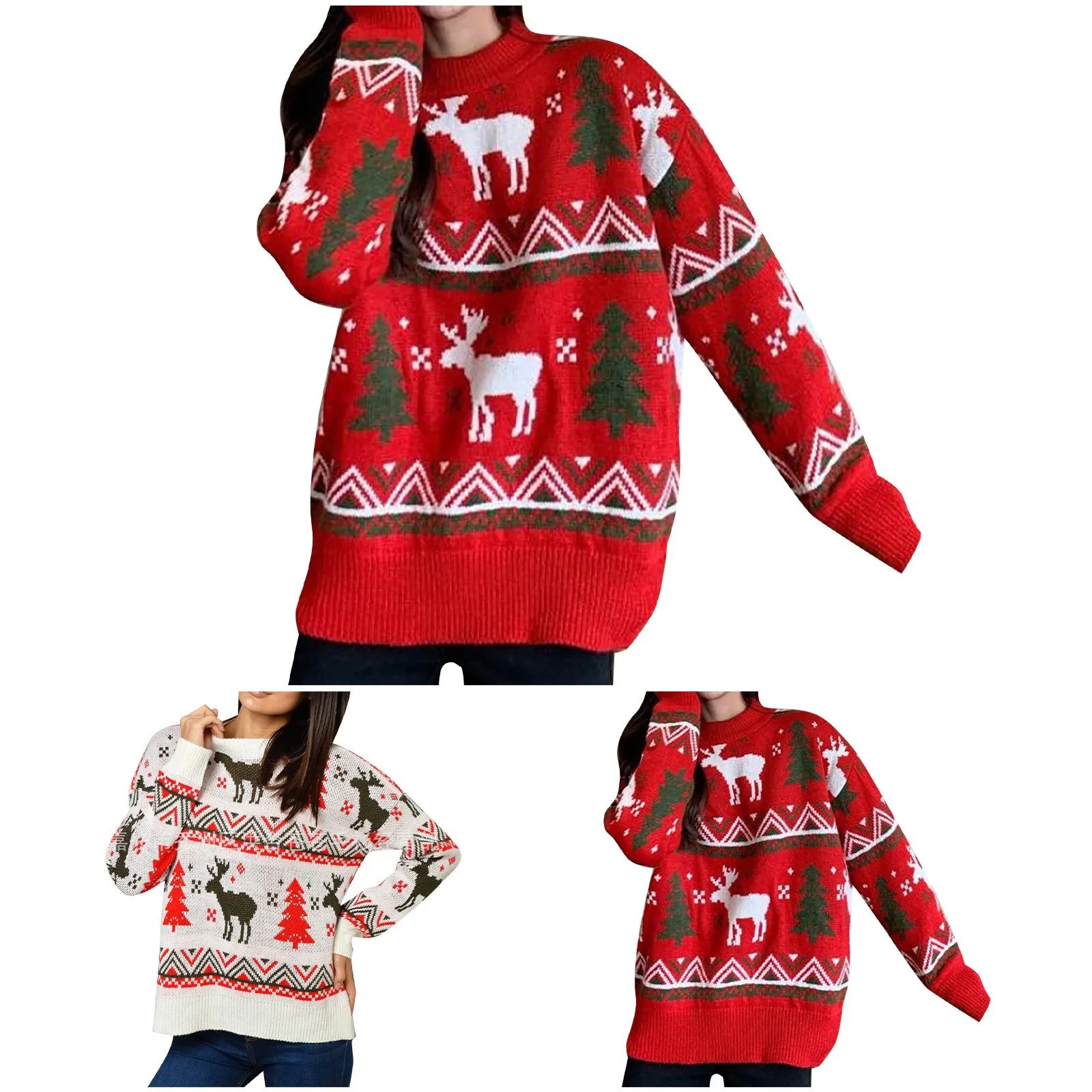 Осенне-зимние модные жаккардовые рождественские свитера женская одежда